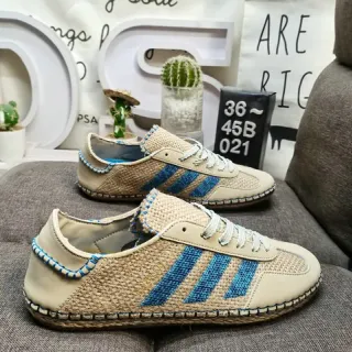 Adidas بيج أزرق نسيج منسوج علوي لوحة جانبية بثلاث خطوط حذاء رياضي نمط حياة