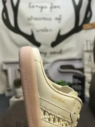 Adidas Beige Perforated Woven Three-Stripe Open-Back Mule Sneakers 3