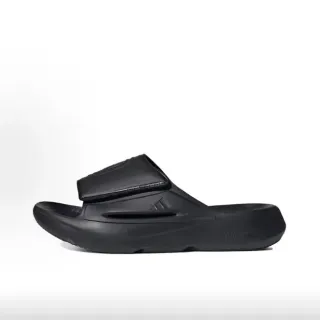 Adidas কালো মোল্ডেড মনোক্রোম সোল ওয়াইড এমবসড স্ট্র্যাপ স্লিপার্স