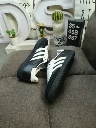 Adidas Black White Leather Upper Three-Stripe Side Panel Lifestyle Sneakers 6