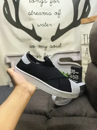 Adidas Preto Branco Slip-On Elástico Crossover Strap Tênis Lifestyle 5