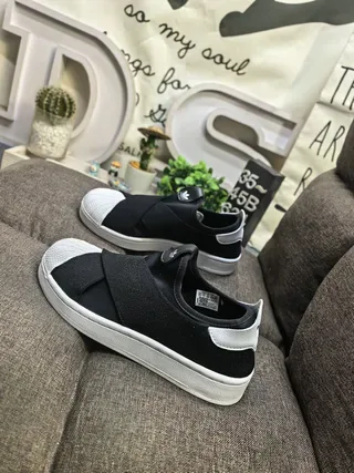 Adidas Preto Branco Slip-On Elástico Crossover Strap Tênis Lifestyle 7