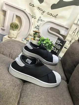 Adidas Preto Branco Slip-On Elástico Crossover Strap Tênis Lifestyle 9