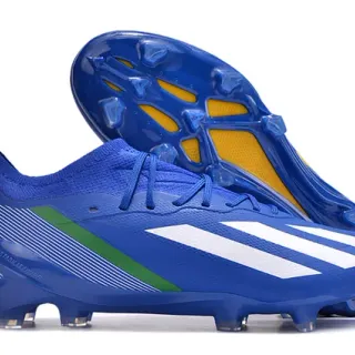 Adidas Chaussures de football à col tricoté bleu vert, lacets asymétriques pour sol ferme