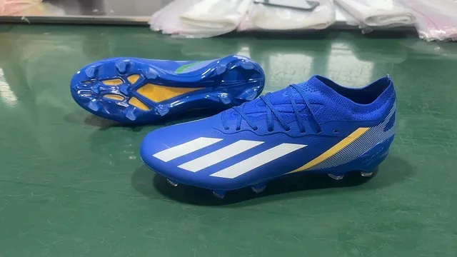 Adidas नीला हरा बुनकर कॉलर असममित लेसिंग फर्म-ग्राउंड सोकर जूते 8
