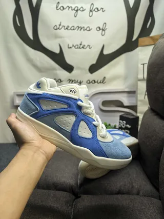 Adidas Blue White Low-Top Layered Synthetic Cage Lifestyle Sneakers 5