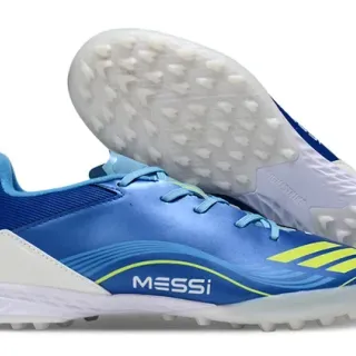 Adidas Tênis de futebol turf azul amarelo low-cut synthetic upper dynamic wave graphic