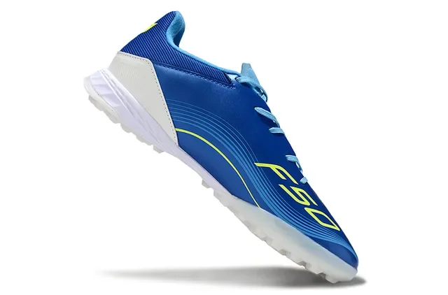 Adidas Zapatillas de fútbol turf azul amarillo low-cut synthetic upper dynamic wave graphic 2