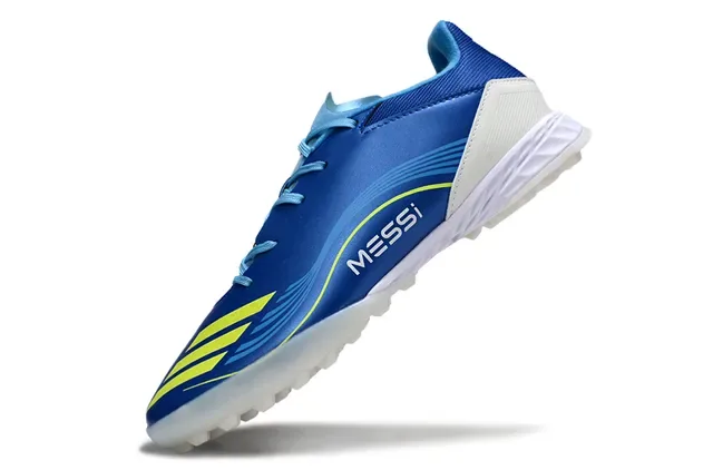 Adidas Zapatillas de fútbol turf azul amarillo low-cut synthetic upper dynamic wave graphic 3