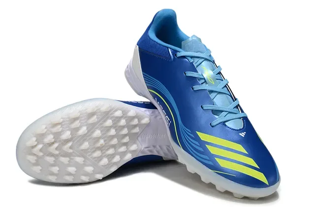 Adidas Zapatillas de fútbol turf azul amarillo low-cut synthetic upper dynamic wave graphic 4