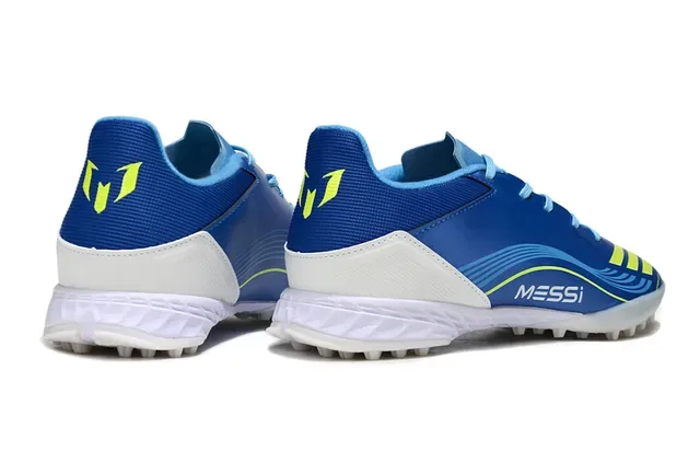Adidas Zapatillas de fútbol turf azul amarillo low-cut synthetic upper dynamic wave graphic 5