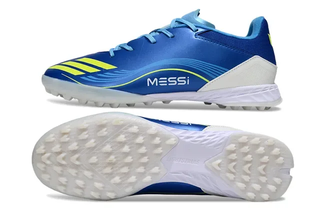 Adidas Zapatillas de fútbol turf azul amarillo low-cut synthetic upper dynamic wave graphic 6