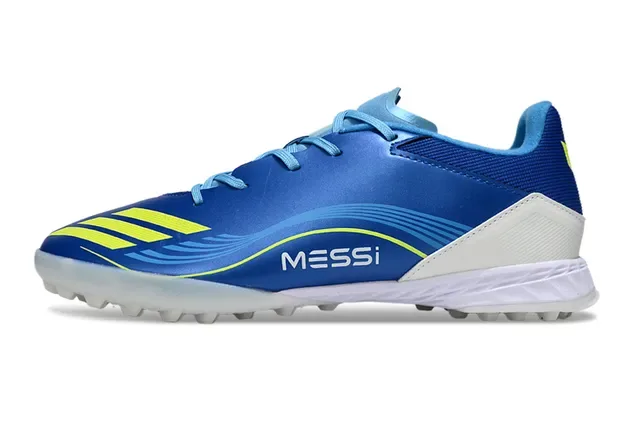 Adidas Zapatillas de fútbol turf azul amarillo low-cut synthetic upper dynamic wave graphic 7