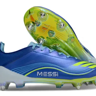 Adidas Chaussures de football bleu jaune à tige basse en matière synthétique clous moulés pour terrain ferme