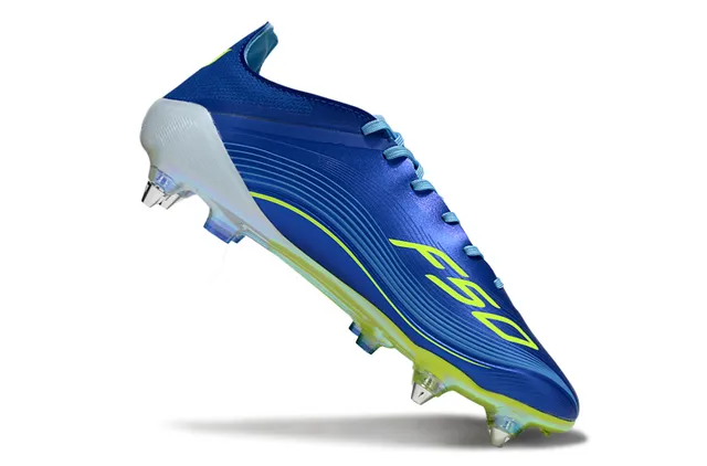 Adidas Chaussures de football bleu jaune à tige basse en matière synthétique clous moulés pour terrain ferme 2