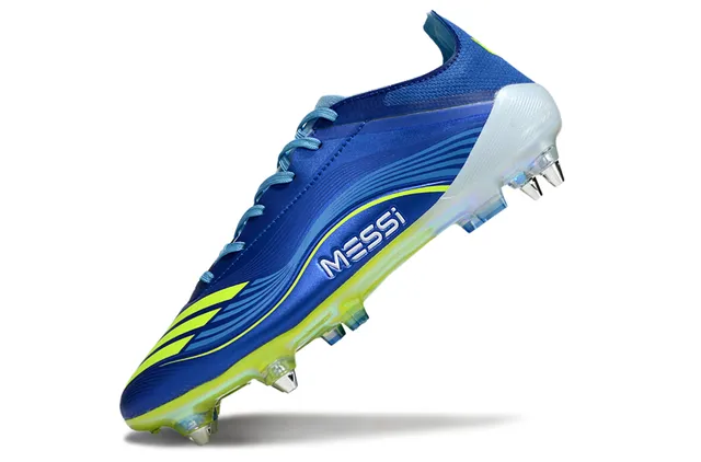 Adidas Chaussures de football bleu jaune à tige basse en matière synthétique clous moulés pour terrain ferme 3
