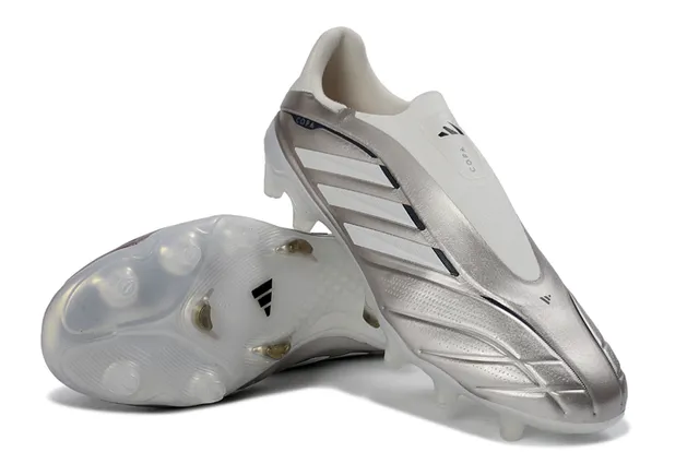 Adidas Copa Prata Branco Sem Cadarços Colar Superior Sintético Metálico Gramado Firme Sapatos de Futebol 4