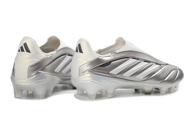 Adidas Copa Prata Branco Sem Cadarços Colar Superior Sintético Metálico Gramado Firme Sapatos de Futebol 5