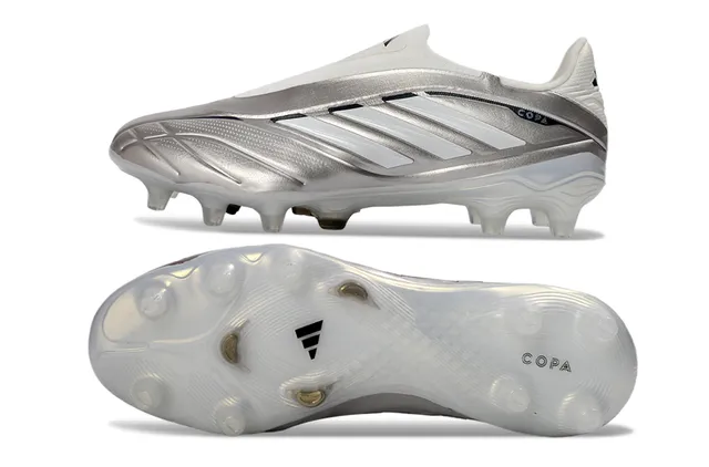 Adidas Copa Prata Branco Sem Cadarços Colar Superior Sintético Metálico Gramado Firme Sapatos de Futebol 6