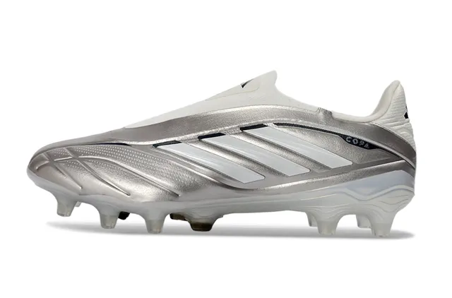 Adidas Copa Prata Branco Sem Cadarços Colar Superior Sintético Metálico Gramado Firme Sapatos de Futebol 7
