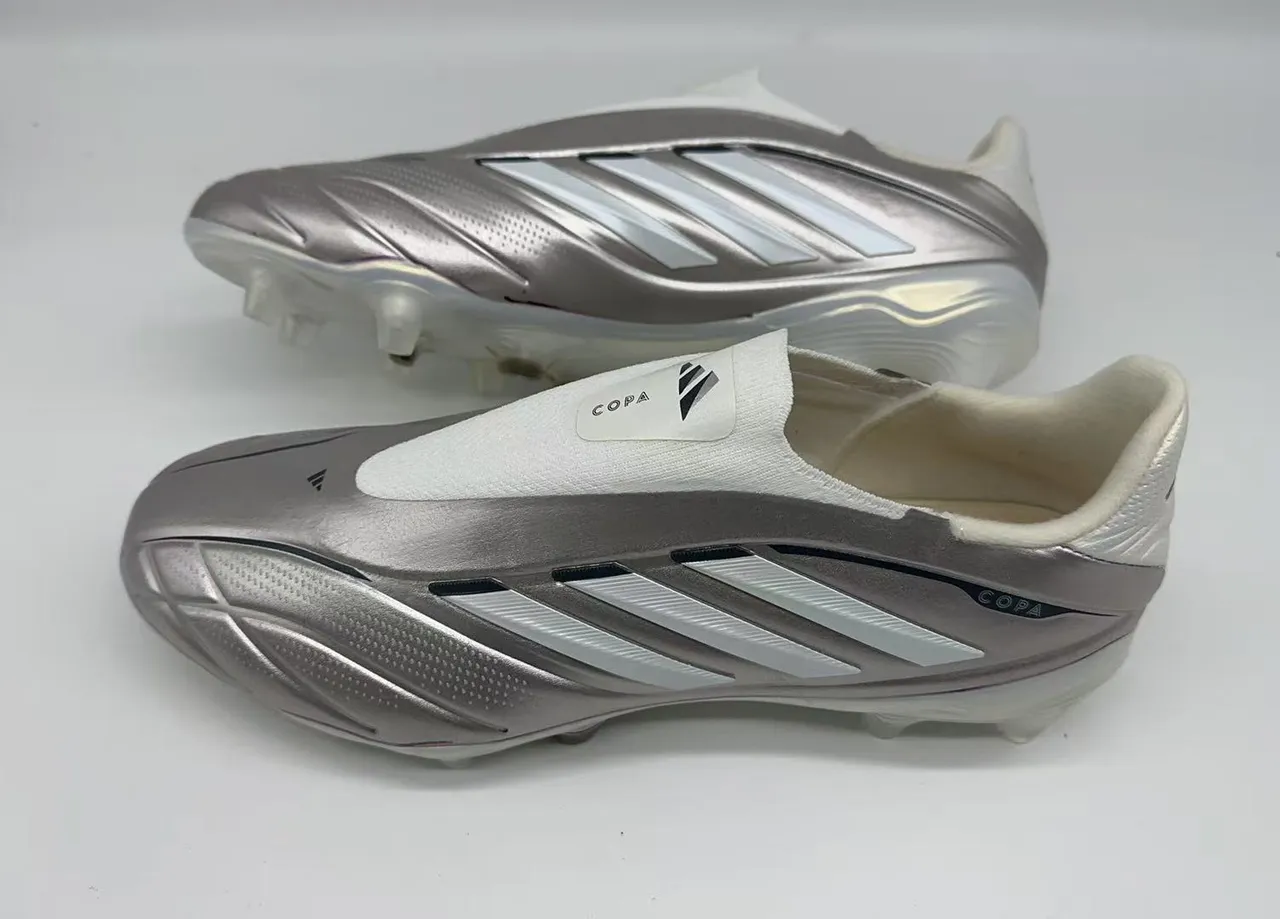 Adidas Copa Prata Branco Sem Cadarços Colar Superior Sintético Metálico Gramado Firme Sapatos de Futebol 8