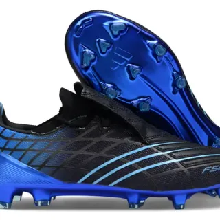 Adidas F50 Noir Bleu Sans Lacets Fermeture Sangle Haut Synthétique Texturé Terrain Ferme Chaussures de Football