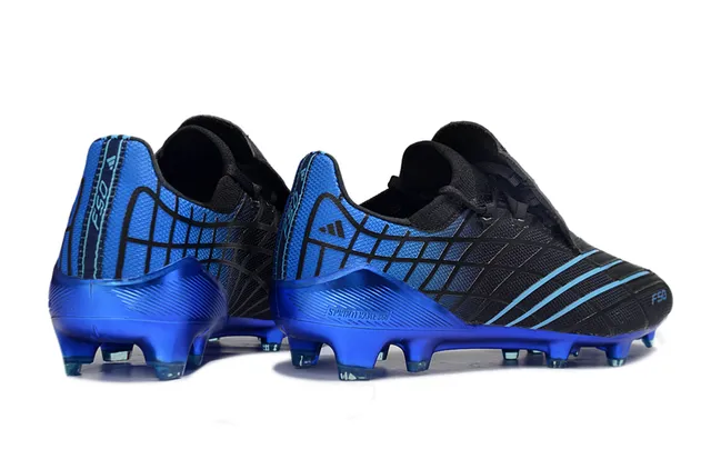 Adidas F50 Noir Bleu Sans Lacets Fermeture Sangle Haut Synthétique Texturé Terrain Ferme Chaussures de Football 15