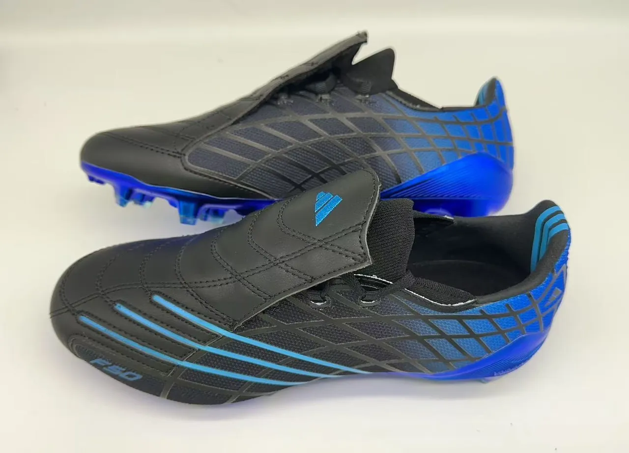 Adidas F50 Noir Bleu Sans Lacets Fermeture Sangle Haut Synthétique Texturé Terrain Ferme Chaussures de Football 20