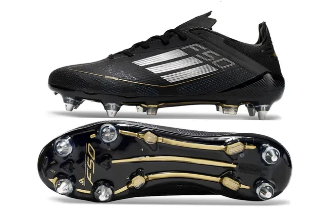 Chaussures de football Adidas F50 Noir et Or Low-Cut Upper Synthétique Sprintweb Cage Firm-Ground 6