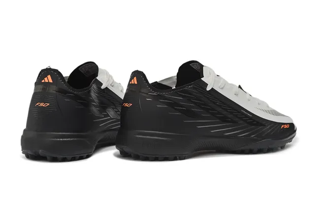Adidas F50 Preto Laranja Superior Sintético Textura Diagonal Acanalada Sapatos de Futebol Turf 5