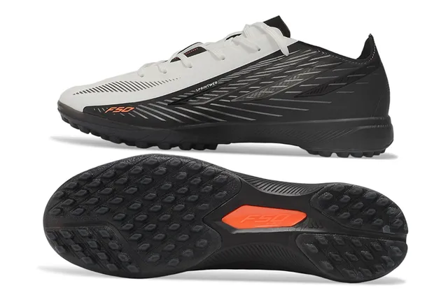 Adidas F50 Preto Laranja Superior Sintético Textura Diagonal Acanalada Sapatos de Futebol Turf 6