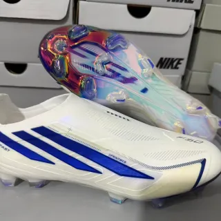 Adidas F50 Hyperfast Blanco Azul Holográfico Firm-Ground Zapatos de fútbol