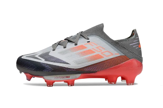 أديداس F50 Lightstrike Pro أحمر رمادي أسود أرض صلبة أحذية كرة القدم 6