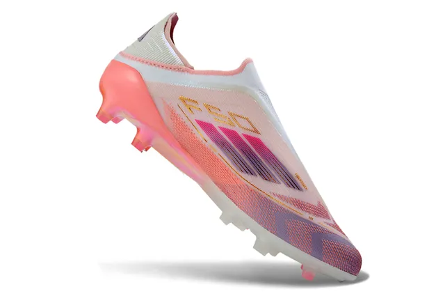 Adidas F50 Sapatos de futebol rosa transparente sem cadarços com ajuste de meia parte superior translúcida sola com gradiente superfície firme 10