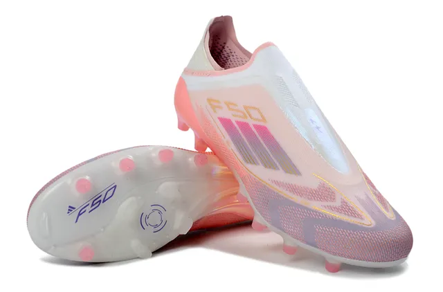 Adidas F50 Sapatos de futebol rosa transparente sem cadarços com ajuste de meia parte superior translúcida sola com gradiente superfície firme 12