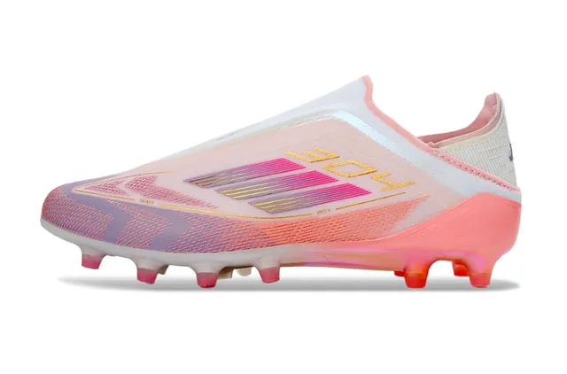 Adidas F50 Sapatos de futebol rosa transparente sem cadarços com ajuste de meia parte superior translúcida sola com gradiente superfície firme 16