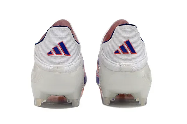 Adidas F50 सफेद नीला सॉक फिट कॉलर ग्रेडिएंट स्ट्राइप ओवरले फर्म ग्राउंड फुटबॉल जूते 4