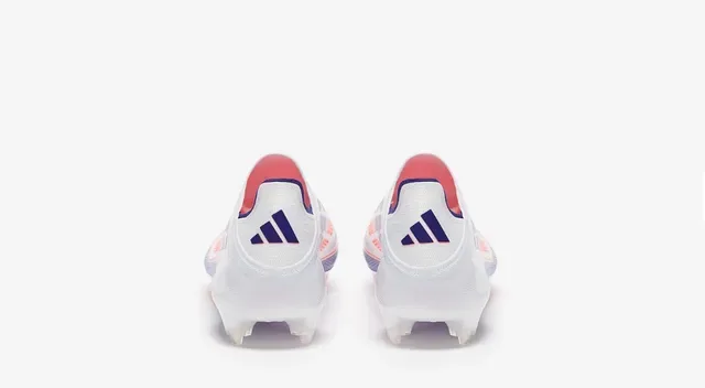 Adidas F50 सफेद नीला सॉक फिट कॉलर ग्रेडिएंट स्ट्राइप ओवरले फर्म ग्राउंड फुटबॉल जूते 10
