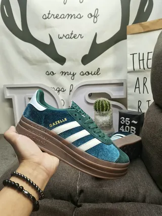 Adidas Gazelle جلد تيل وأبيض أسلوب حياة حذاء رياضي 5