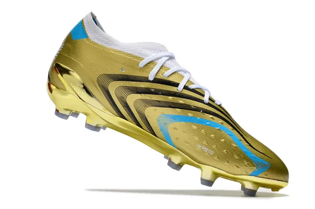 Adidas Sapatos de futebol com parte superior sintética texturizada com acabamento metálico dourado azul para terreno firme 2