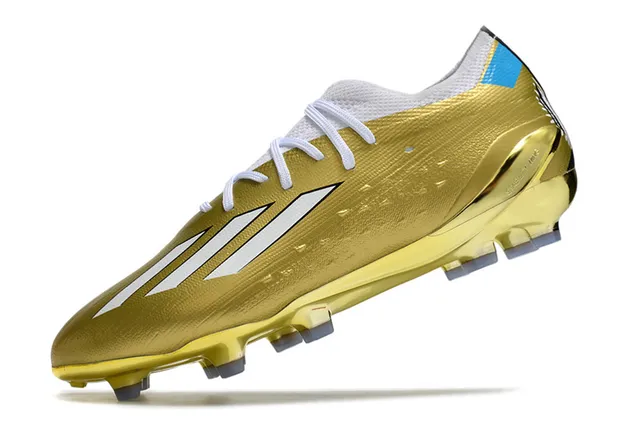 Adidas Sapatos de futebol com parte superior sintética texturizada com acabamento metálico dourado azul para terreno firme 3