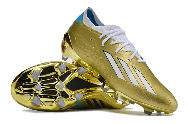 Adidas Sapatos de futebol com parte superior sintética texturizada com acabamento metálico dourado azul para terreno firme 4