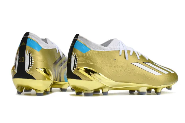 Adidas Sapatos de futebol com parte superior sintética texturizada com acabamento metálico dourado azul para terreno firme 5