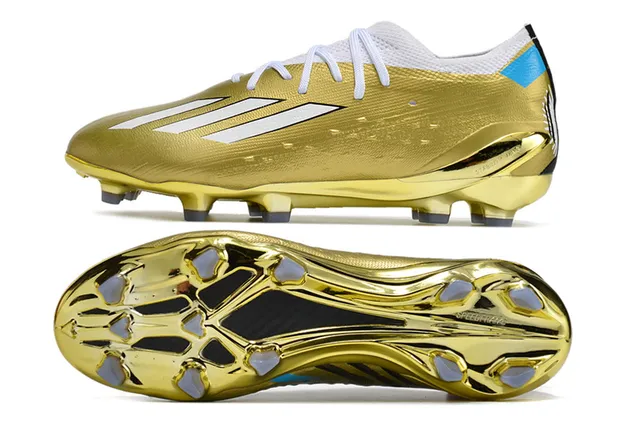 Adidas Sapatos de futebol com parte superior sintética texturizada com acabamento metálico dourado azul para terreno firme 6