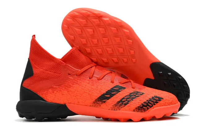 Adidas Zapatos de fútbol gris naranja con cuello de punto ajustado al tobillo texturizado sintético con jaula en la puntera para césped 7