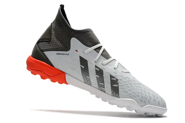 Adidas Zapatos de fútbol gris naranja con cuello de punto ajustado al tobillo texturizado sintético con jaula en la puntera para césped 11