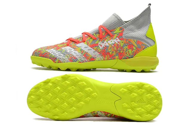Adidas Zapatos de fútbol gris naranja con cuello de punto ajustado al tobillo texturizado sintético con jaula en la puntera para césped 22
