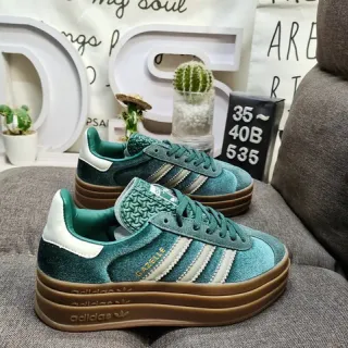 Adidas أخضر بني سولة منصة وجه علوي مخملي الملمس أحذية أسلوب حياة