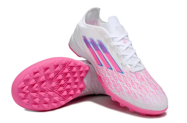 Adidas Liga Branco Rosa Low-Cut Upper Sintético Studs Conicos Moldados Grama Artificial Sapatos de Futebol 4