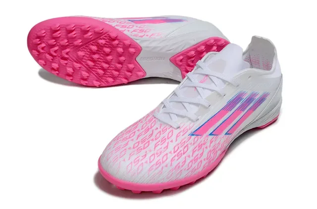 Adidas Liga Branco Rosa Low-Cut Upper Sintético Studs Conicos Moldados Grama Artificial Sapatos de Futebol 5